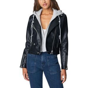 BlankNYC Hoodie Faux Leather Motorcycle Jacket Black Grey